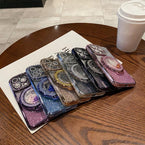 Glitter Kickstand Case for Iphone 16 15 14 13 12 Pro Max, Luxury Bling Sparkly Diamond Rhinestone with Camera Protector Liquid Flowing Ring Stand Women Girls Case