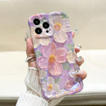 Colorful Retro Oil Painting Case with Flower Pattern Cute Curly Wave Frame Phone Case for Iphone 15 Cases Protection Diamond Floral Wireless Smartphone Screen Protector Protective