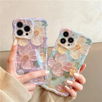 Colorful Retro Oil Painting Case with Flower Pattern Cute Curly Wave Frame Phone Case for Iphone 15 Cases Protection Diamond Floral Wireless Smartphone Screen Protector Protective