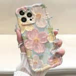 Colorful Retro Oil Painting Case with Flower Pattern Cute Curly Wave Frame Phone Case for Iphone 15 Cases Protection Diamond Floral Wireless Smartphone Screen Protector Protective